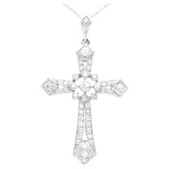 1920s Antique 1.92 Carat Diamond and Platinum Cross Pendant