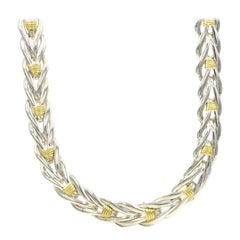 Christofle Two Tone Link Collar Necklace in 18K and Sterling Silver with Pouch