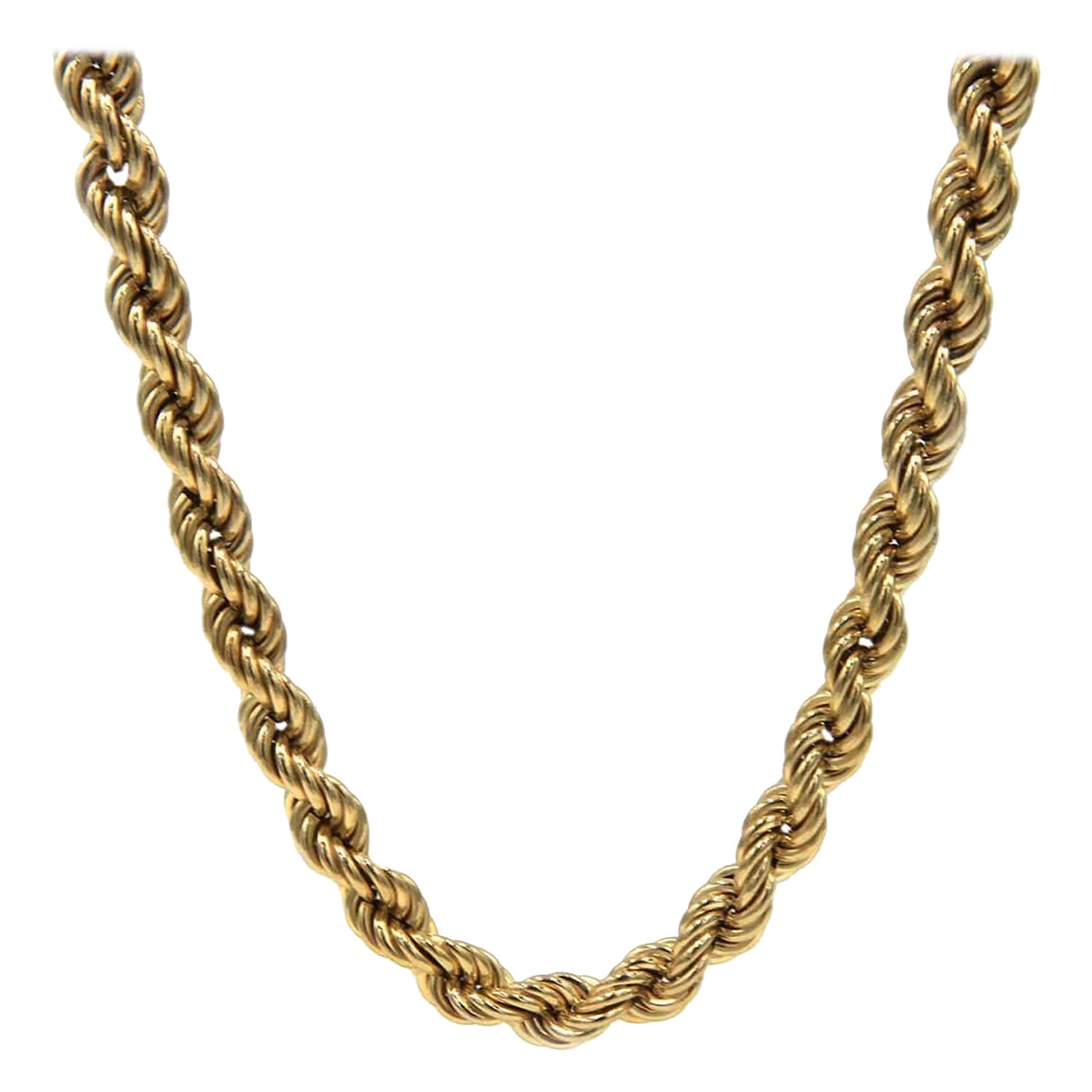 Rope Chain Necklace in 14K Yellow Gold For Sale