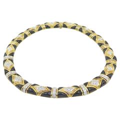 Van Cleef & Arpels Onyx Diamond Gold Choker Necklace