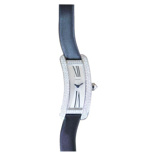 CARTIER Gold and Diamond-Set Curved Rectangular Wristwatch For Sale at ...