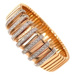 18 Karat Rose Gold Tubo Gas Flat Bracelet with Diamond Stations