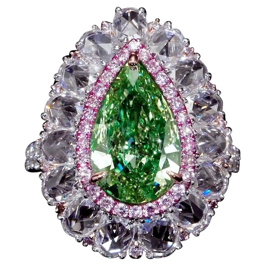 Emilio Jewelry Gia zertifizierter 4,00 Karat Ausgefallener grünlich gelber Fancy-Diamantring