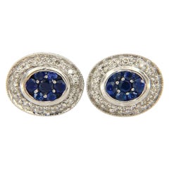 Sapphire and Diamond Halo Stud Earrings in 14K White Gold