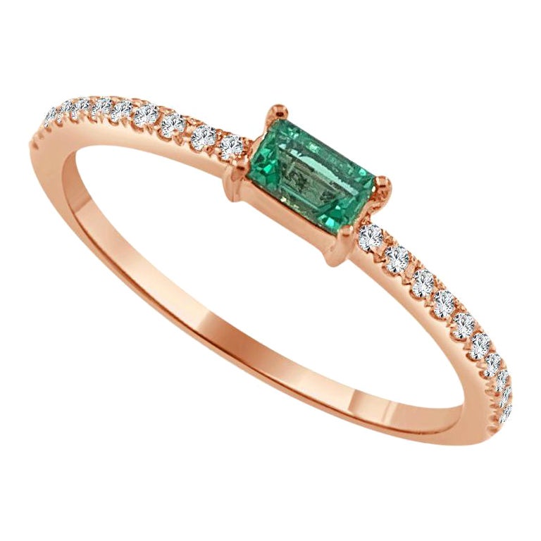 14 Karat Rose Gold Green Emerald Stackable Ring Birthstone For Sale