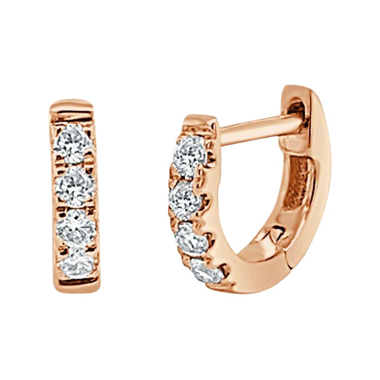 14 Karat Rose Gold 0.12 Carat Diamond Huggie Hoop Earrings For Sale