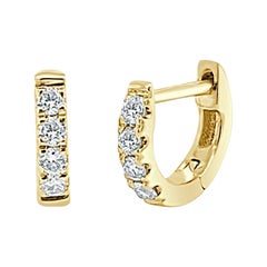 14 Karat Yellow Gold 0.12 Carat Diamond Huggie Hoop Earrings
