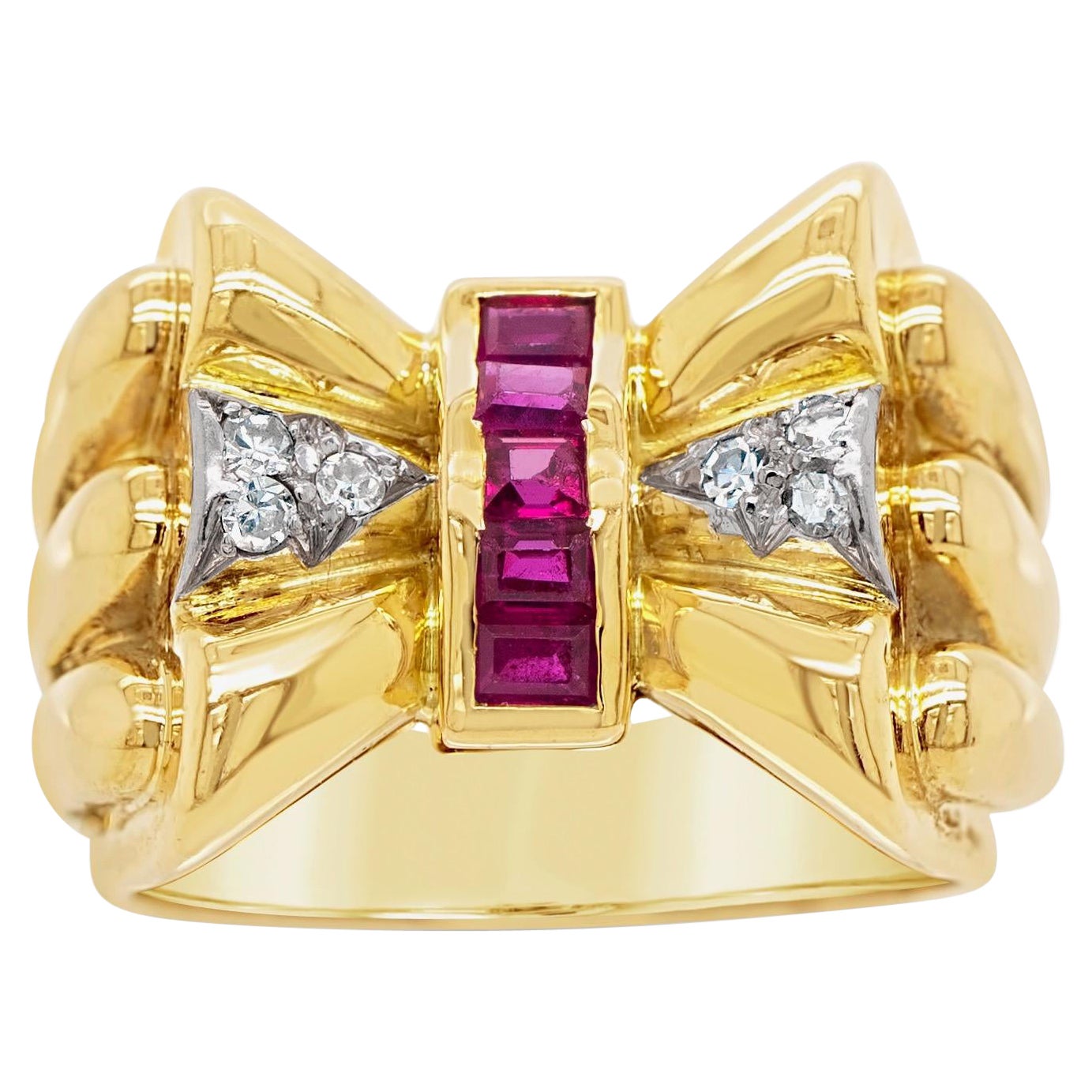 18 Karat Rose Gold & Platinum Ruby & Diamond Bow Ring