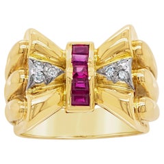 18 Karat Rose Gold & Platinum Ruby & Diamond Bow Ring