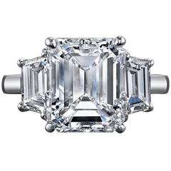 5.08 Carat GIA Cert Emerald Cut Diamond Platinum Three-Stone Engagement Ring