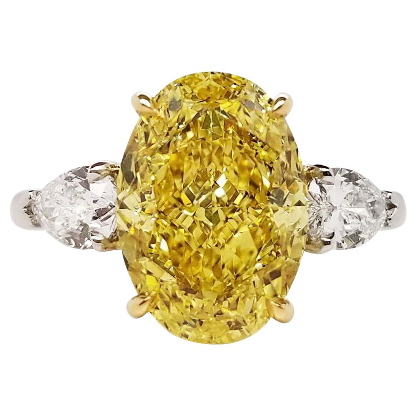 Scarselli 5 Plus Fancy Vivid Yellow Diamond Engagement Platinum Ring