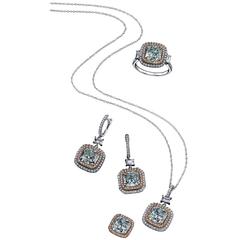 Interchangeable Natural Bluish Green Color Diamond Earrings Ring and Pendant