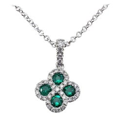 14 Karat White Gold Emerald and Diamond Pendant Necklace