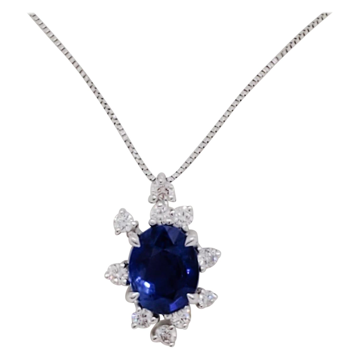 AIGS Unheated Sri Lanka Blue Sapphire and Diamond Pendant Necklace