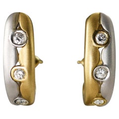14K Yellow and White Gold 3-Stone Diamond Hoop Earrings 0.60CTW