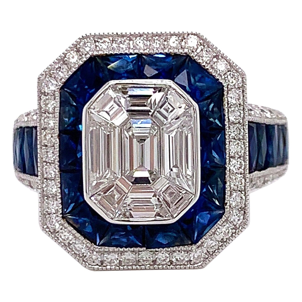 Sapphire, Diamond and 18K White Gold Ring
