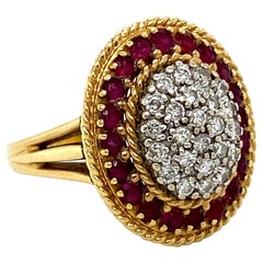 Vintage Diamond and Ruby Halo Ring Engagement Ring in 18K Yellow Gold, 1.72ct