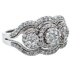 Vintage 14K White Gold Diamond Cluster Engagement Ring, 1.44ct.