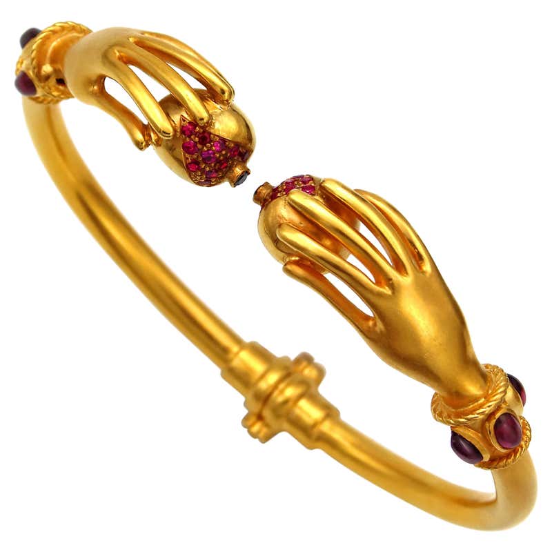 Pair of 19th Century Minangkabau High Karat Gold and Ruby Armlets ...