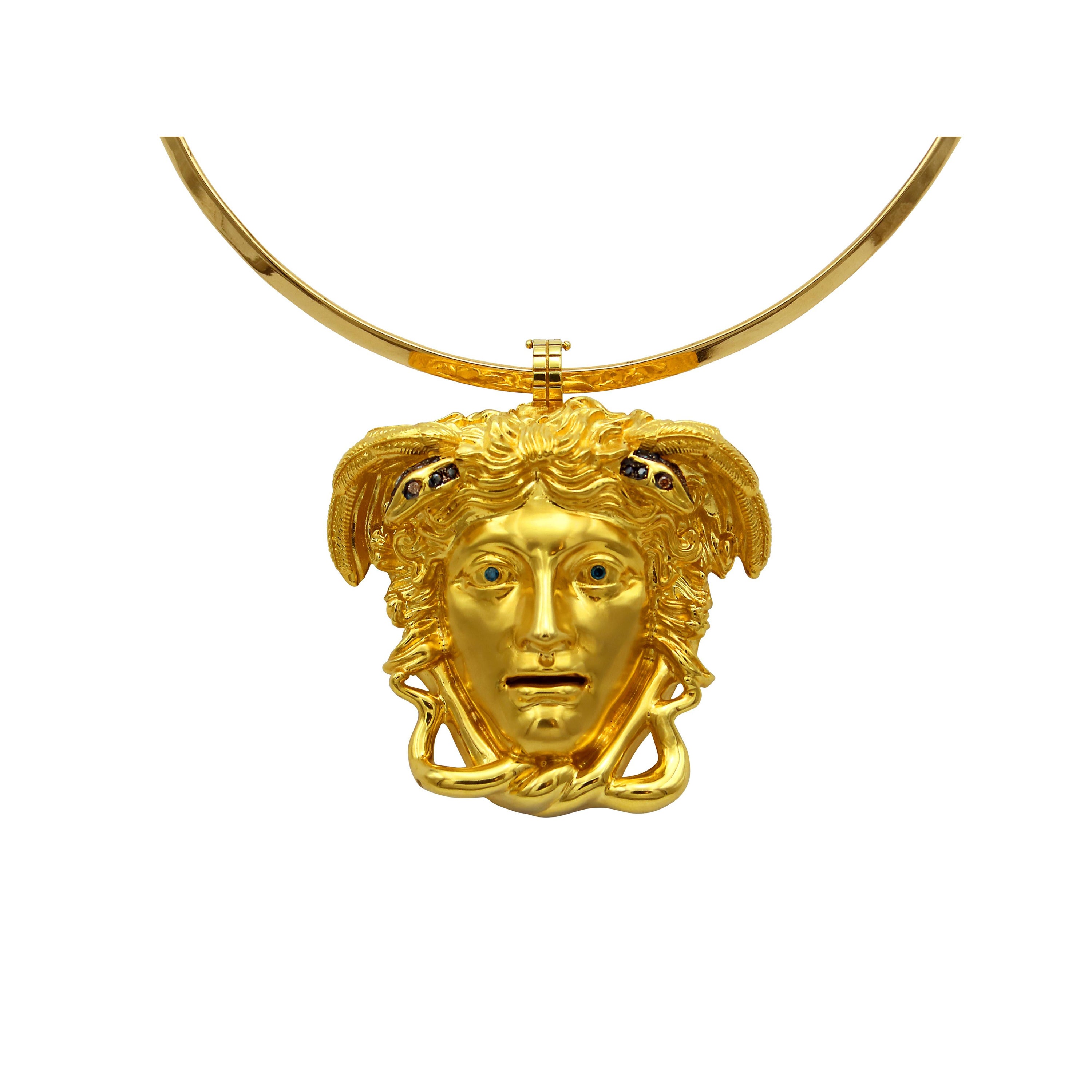 Dimos 18k Gold Antiker griechischer Medusa-Anhänger mit Diamanten