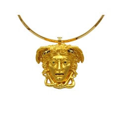 Antique Dimos 18k Gold Ancient Greek Medusa Pendant with Diamonds