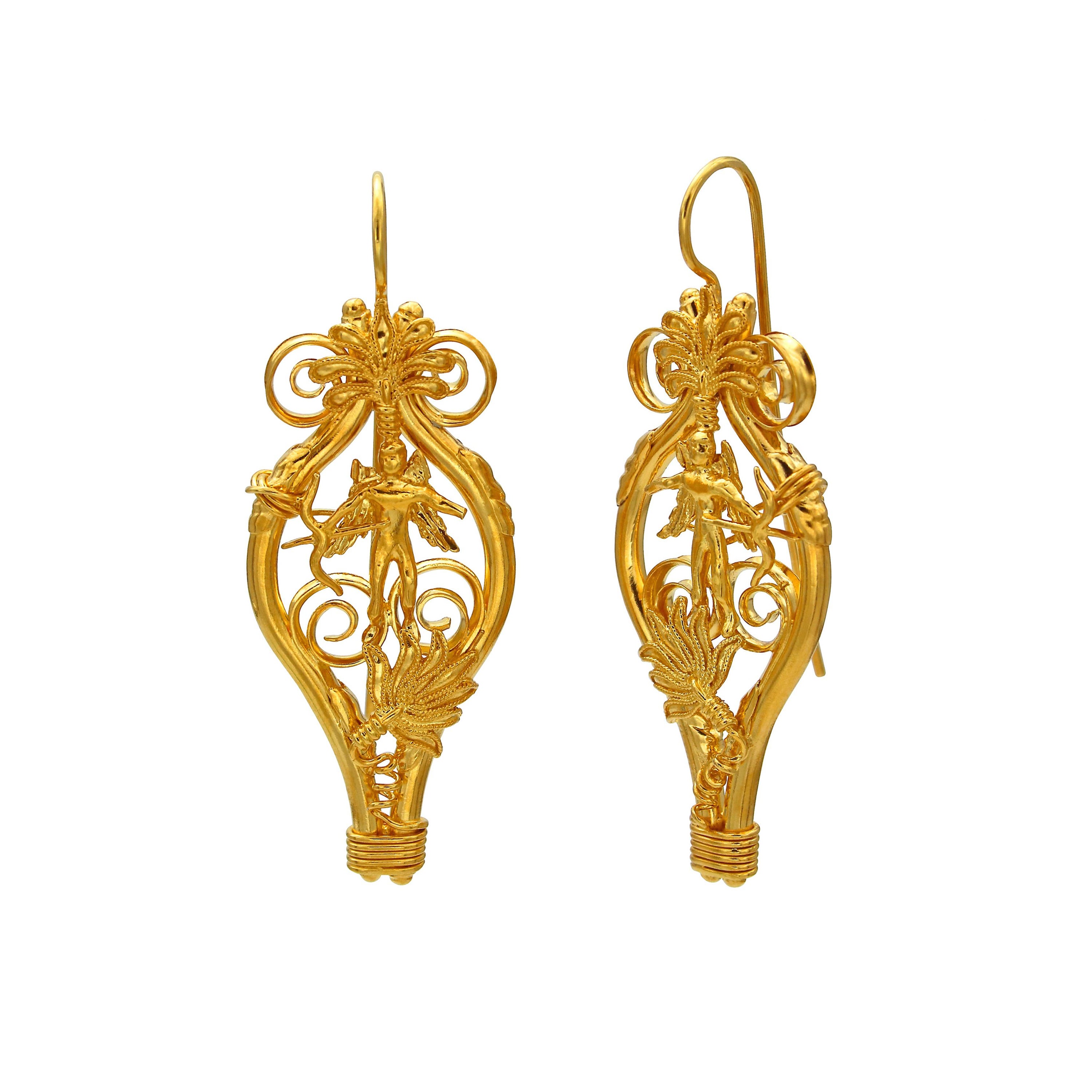 Boucles d'oreilles Dimos en or 22k, ancien dieu grec de l'amour ""Eros"".