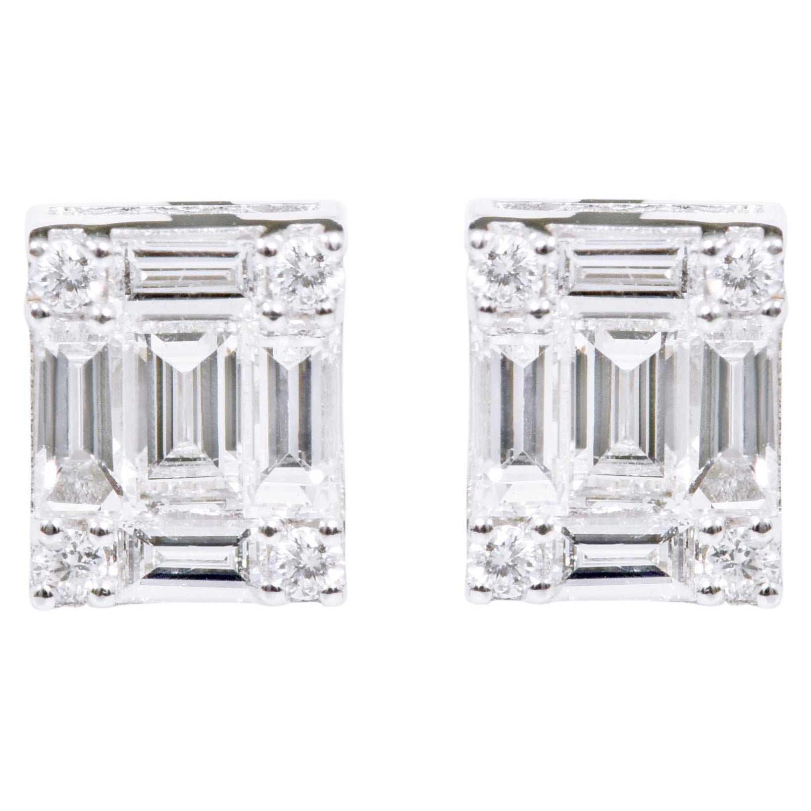 18 Karat White Gold 1.49 Carat Diamond "Invisible-Setting" Stud Earrings For Sale