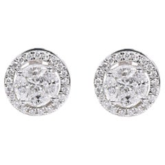 18 Karat White Gold 1.20 Carat Diamond Cluster "Invisible-Setting" Stud Earrings