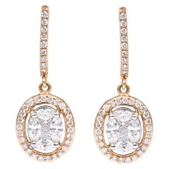 Pendants d'oreilles en or 18 carats avec diamants ovales de 1,34 carat