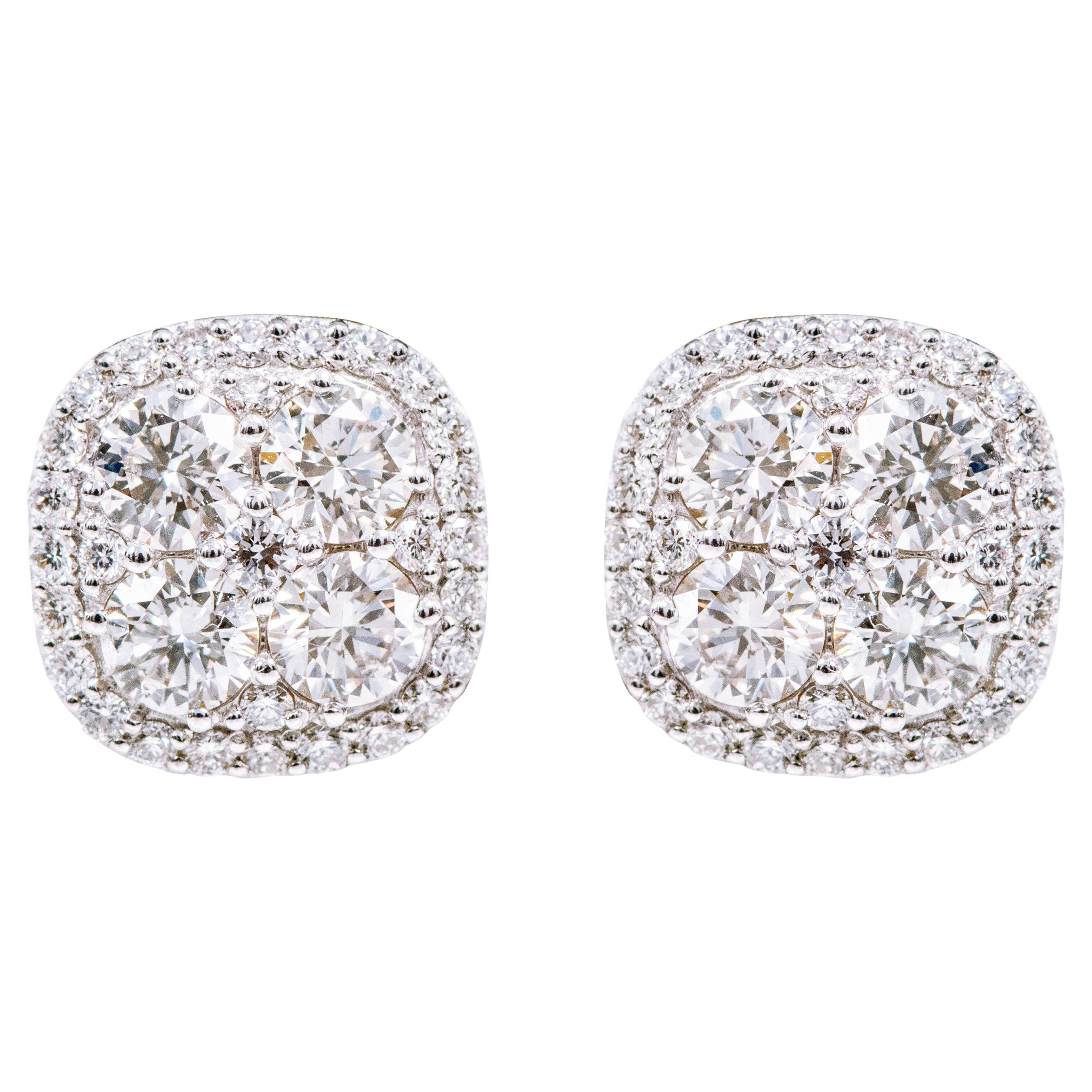 18 Karat White Gold 1.98 Carat Brilliant-Cut Diamond Stud Earrings For Sale