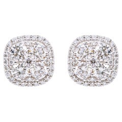 Clous d'oreilles en or blanc 18 carats avec diamants taille brillant de 1,98 carat