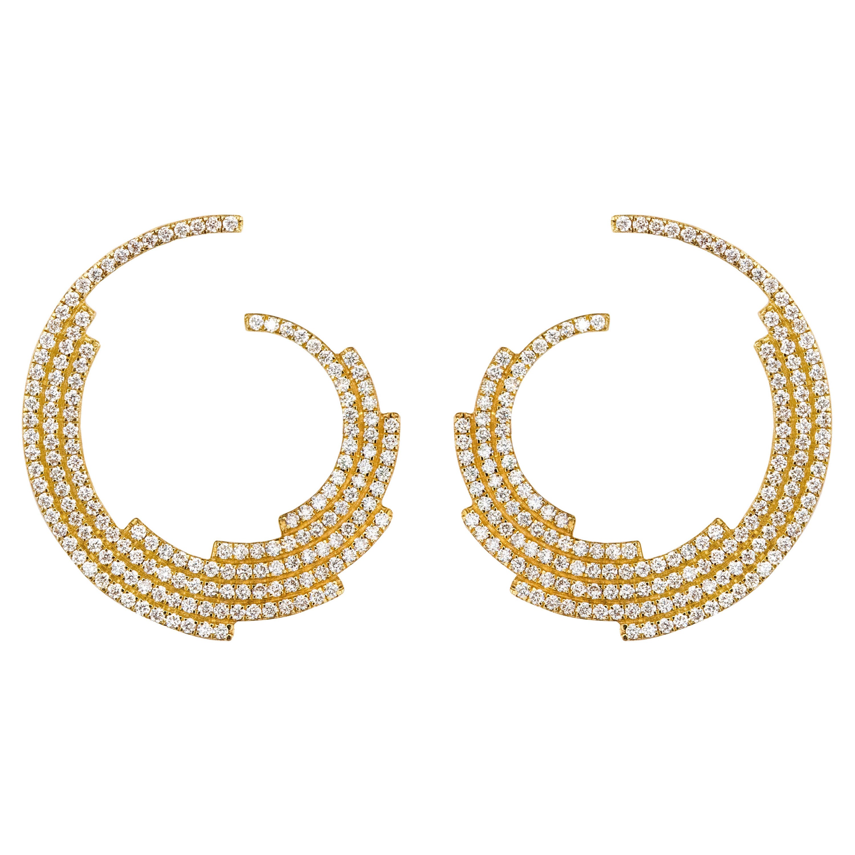 18 Karat Yellow Gold 2.03 Carat Diamond Contemporary Modified-Hoop Earrings