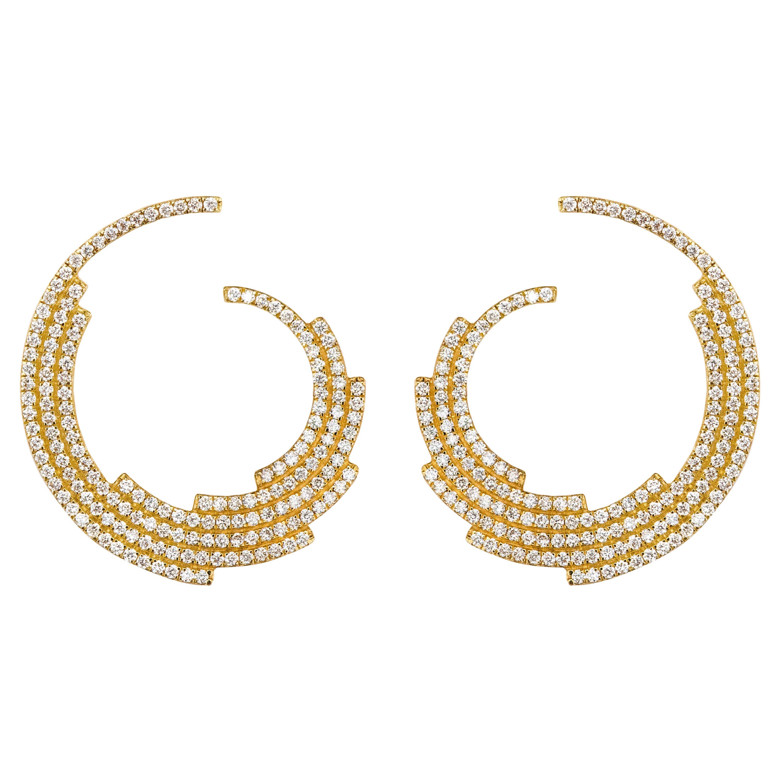 18 Karat Yellow Gold 2.03 Carat Diamond Contemporary Modified-Hoop Earrings