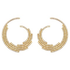 18 Karat Yellow Gold 2.03 Carat Diamond Contemporary Modified-Hoop Earrings
