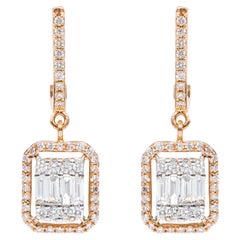 18 Karat Gold 0.89 Carat Diamond Dangle Drop Earrings