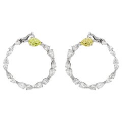 Pair of Fancy Yellow & White Diamond Earrings Set in 18K White Gold