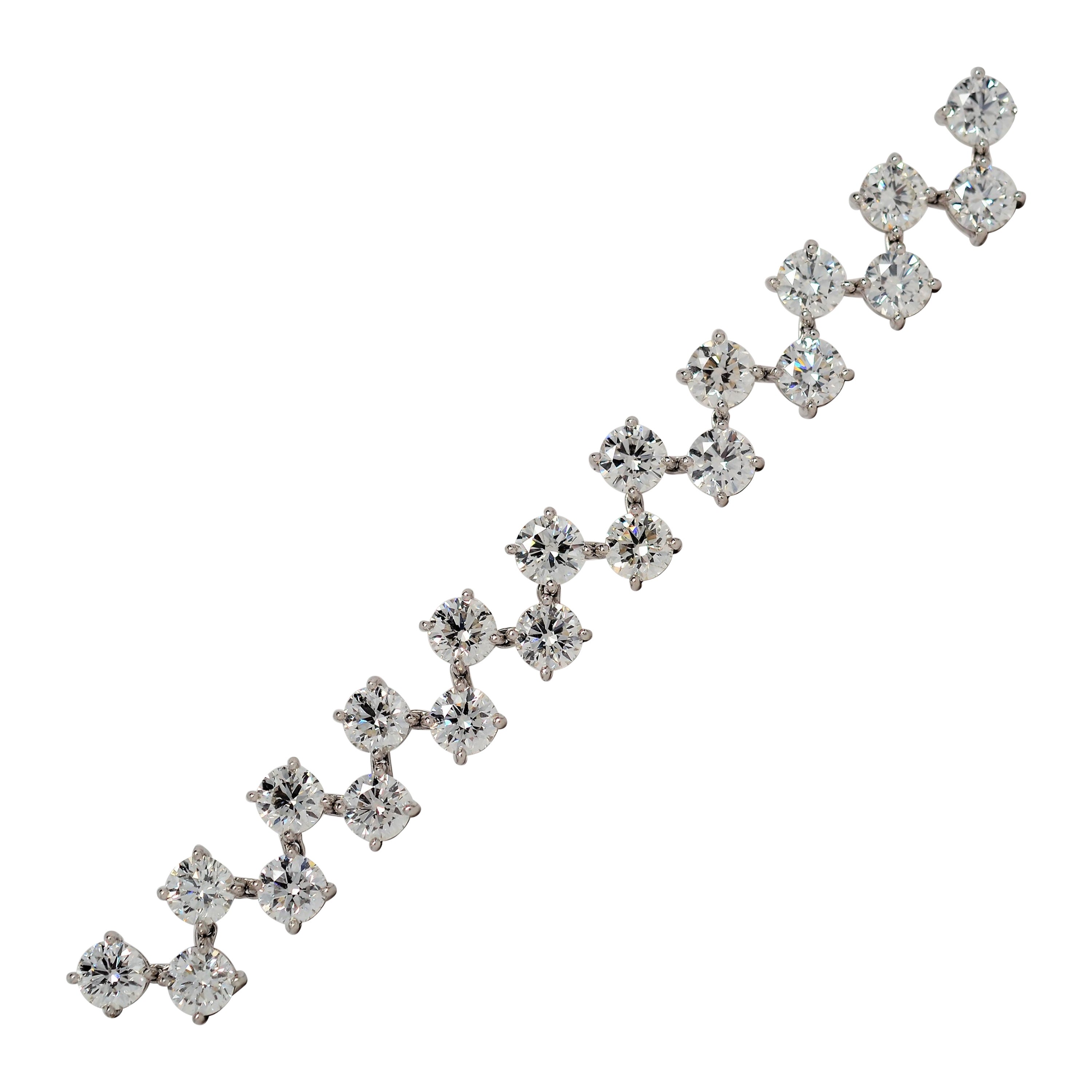 Platinum Zig-Zag Bracelet with Round Brilliant Cut Diamonds, 25.20 Carats For Sale