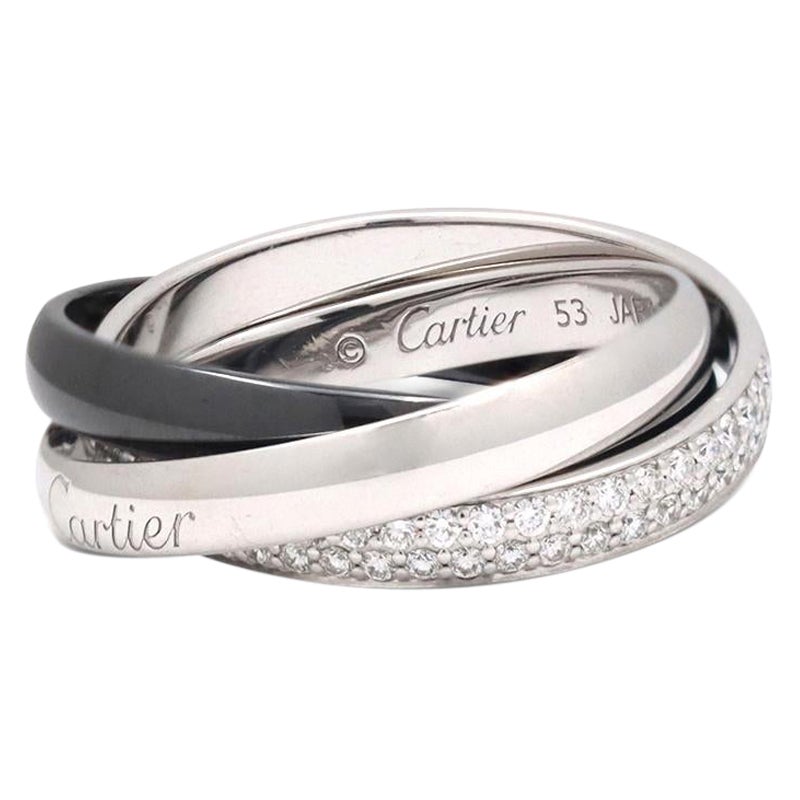 Cartier Trinity White Gold, Ceramic and Diamond Pave Rolling Ring