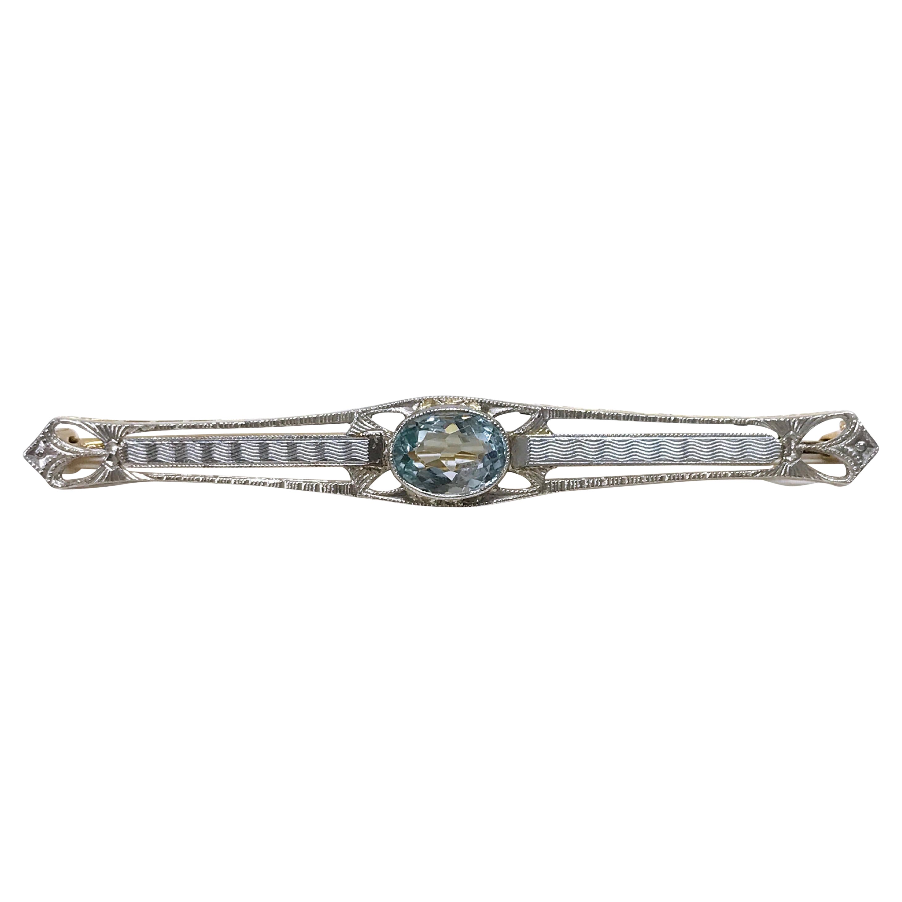 14 Karat Aquamarine Pin/Brooch For Sale
