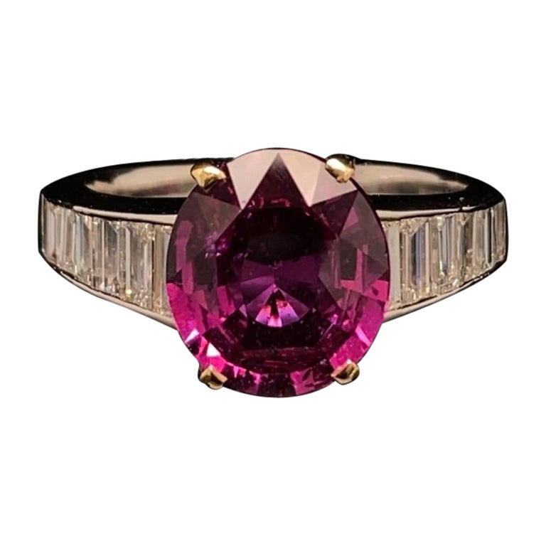 Pink Sapphire and Diamond Engagement Ring Platinum and 18 Karat Yellow Gold For Sale