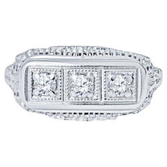 .30ctw Vintage Three Stone Round Brilliant Diamond Ring 14 Karat White Gold