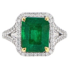 Emerald Ring 3.84 Carat Set with Diamonds 0.51 Carats 18K Gold