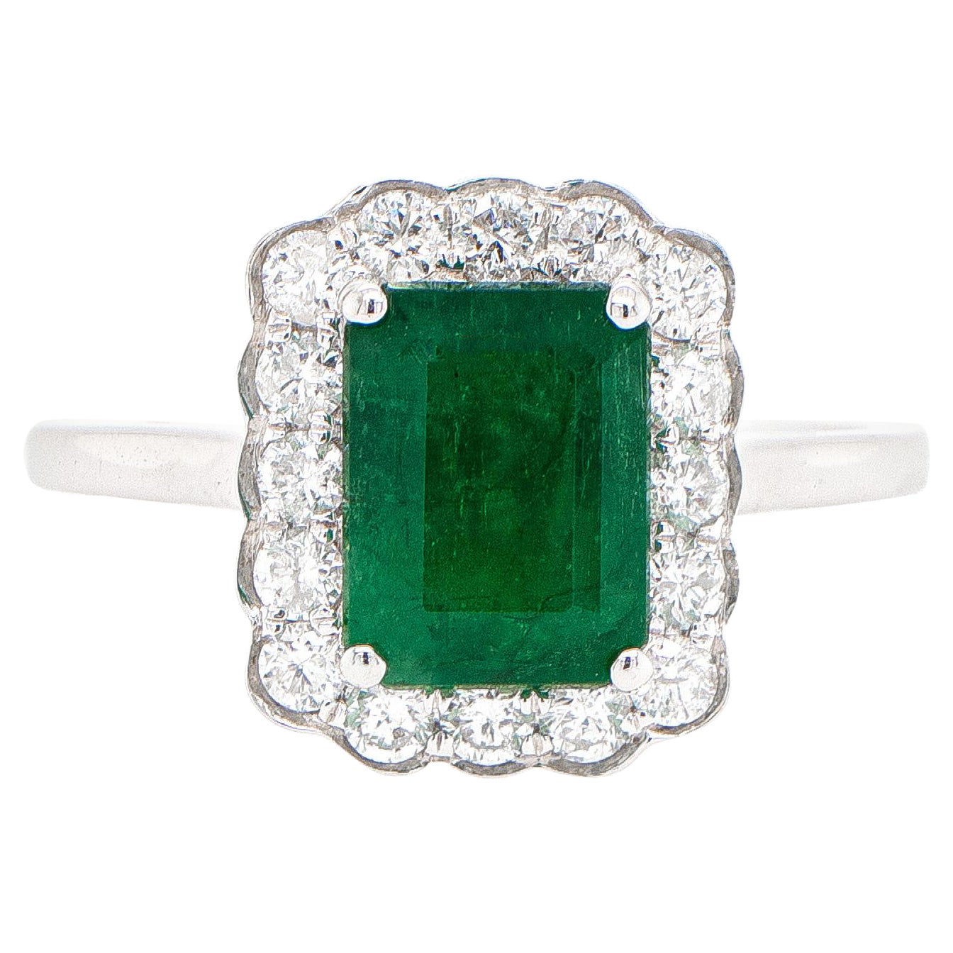 Art Deco Emerald Ring 1.68 Carat Set with Diamonds 0.42 Carats 18K Gold