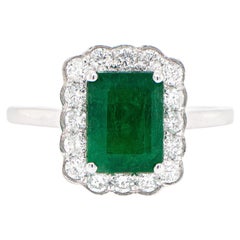 Art Deco Emerald Ring 1.68 Carat Set with Diamonds 0.42 Carats 18K Gold