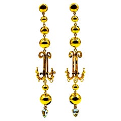 Pendientes de oro amarillo estilo art déco con diamante blanco aguamarina de 2.90 quilates