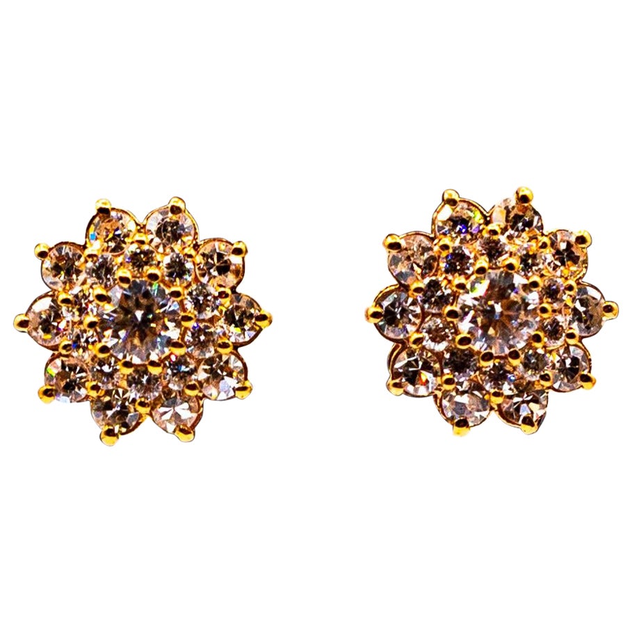 Clous d'oreilles en or jaune de style Art déco avec diamants blancs taille brillant de 1,64 carat