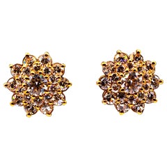 Clous d'oreilles en or jaune de style Art déco avec diamants blancs taille brillant de 1,64 carat