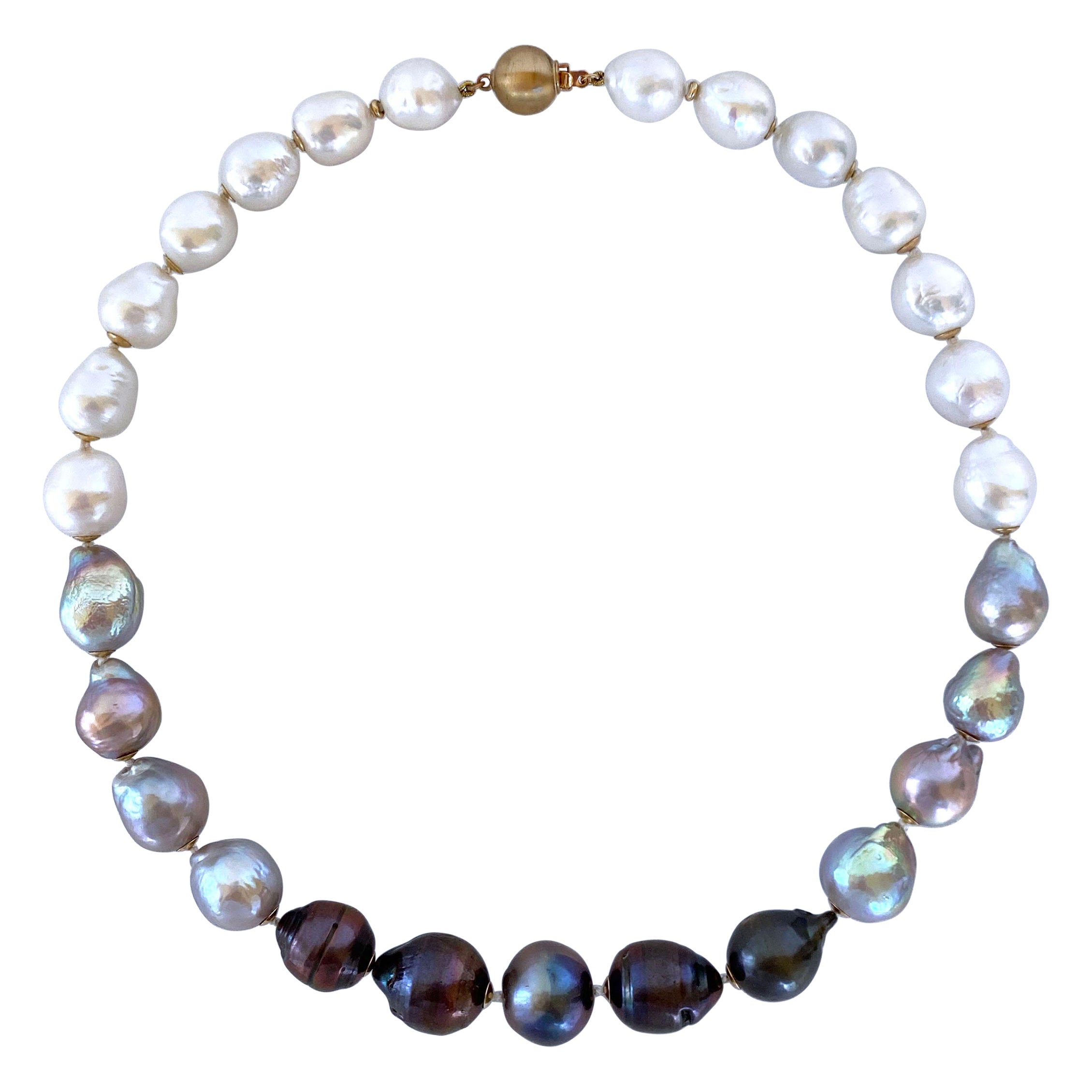 Marina J. Black, White & Grey Graduated Ombre Pearl Necklace with 14K Gold Clasp For Sale
