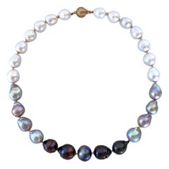 Marina J. Black, White & Grey Graduated Ombre Pearl Necklace with 14K Gold Clasp