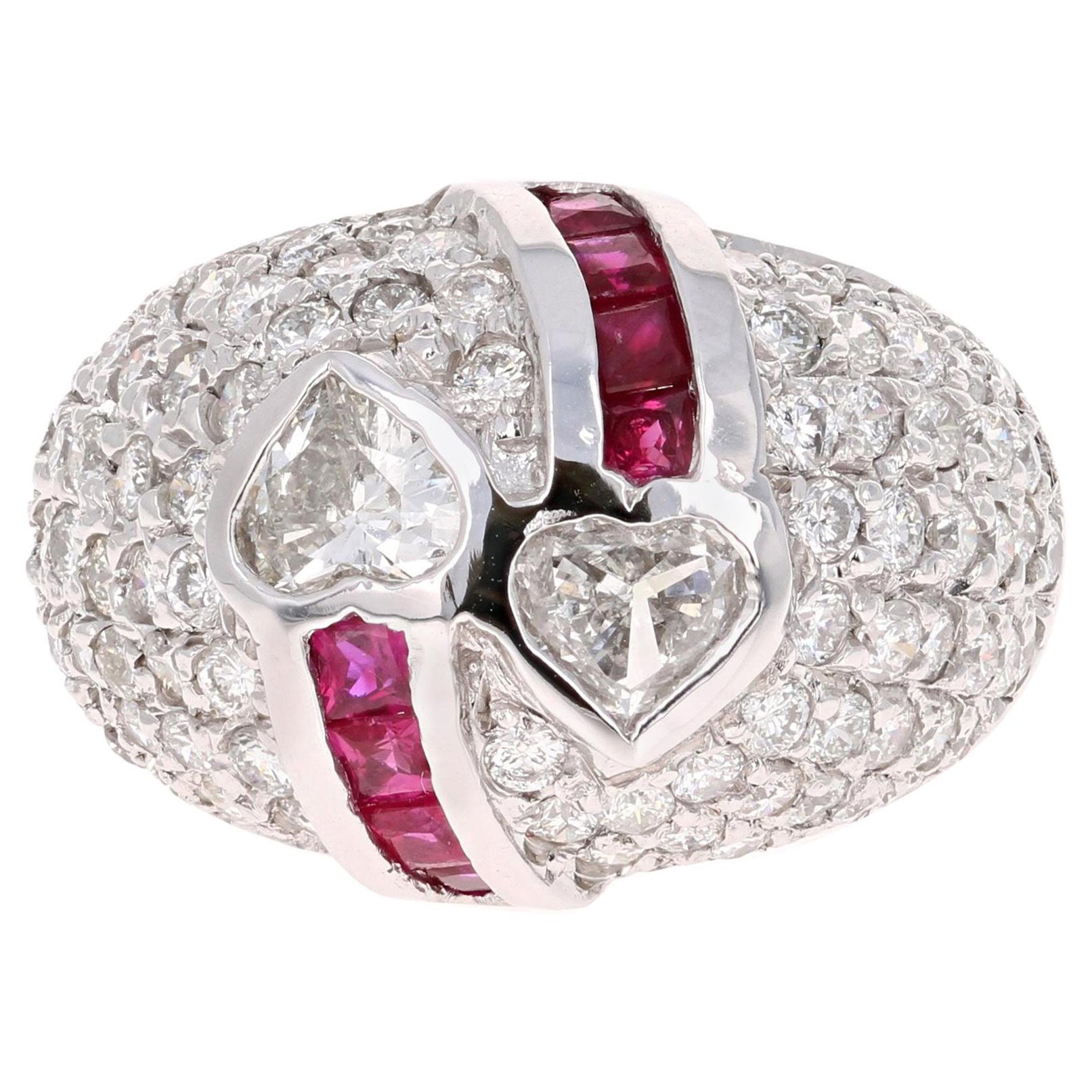 3.41 Carat Ruby and Heart Diamond 14 Karat White Gold Ring